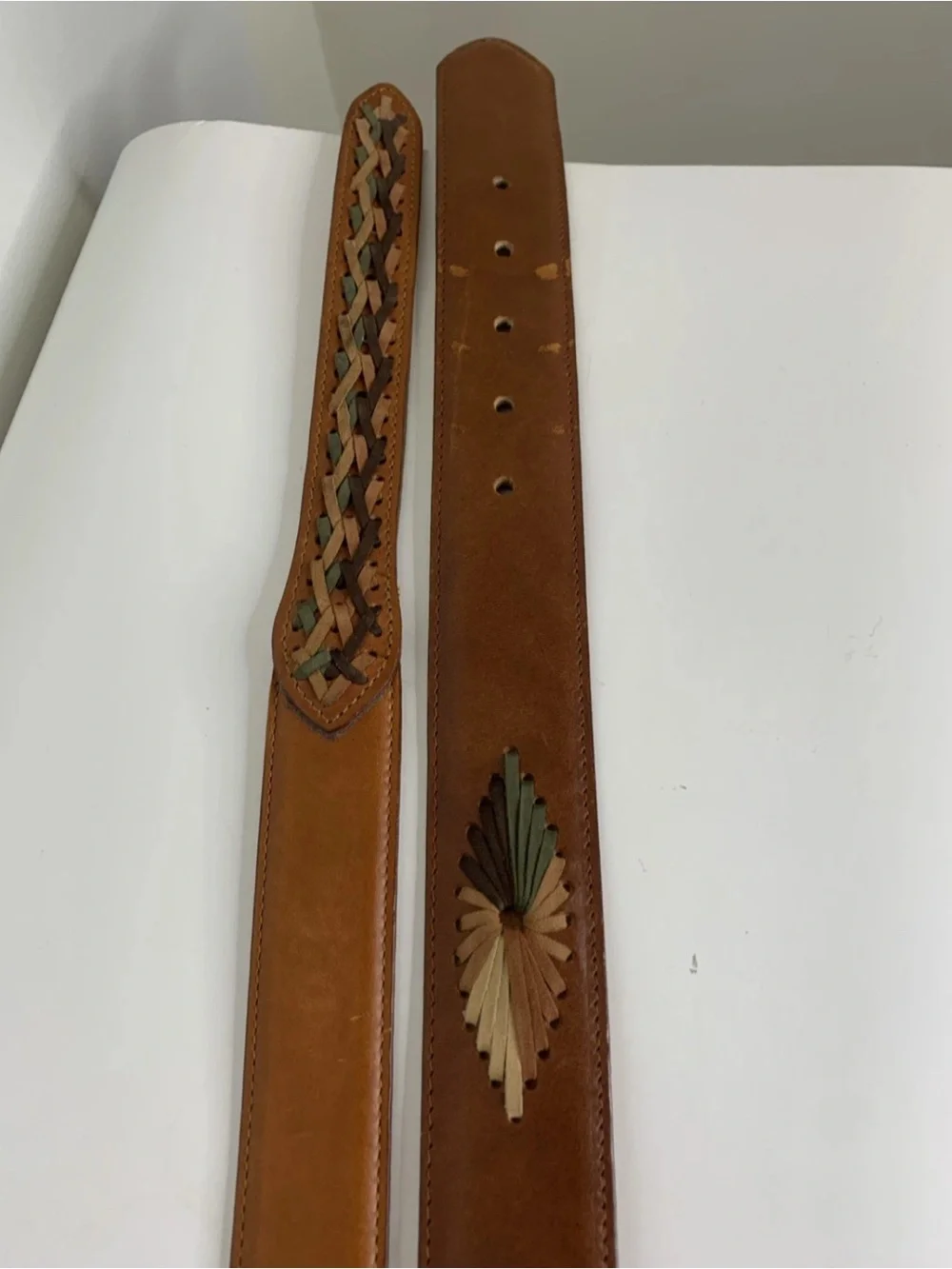 2 Vintage All Week Long Belts Leather USA Southwestern Size 32/ M Braided Accent